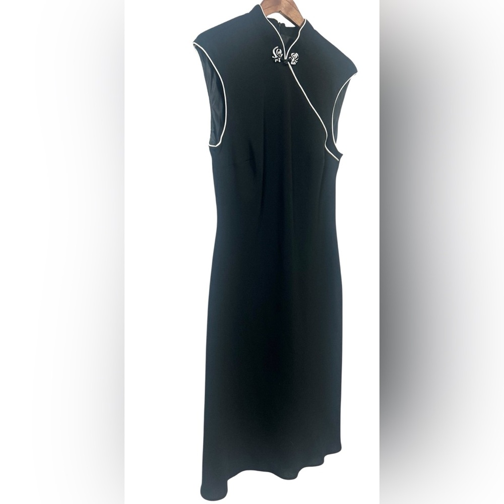 Vintage Evan Picone Black & White Cheongsam Midi Dress Cap Sleeve Size 16 Y2K - Picture 3 of 10